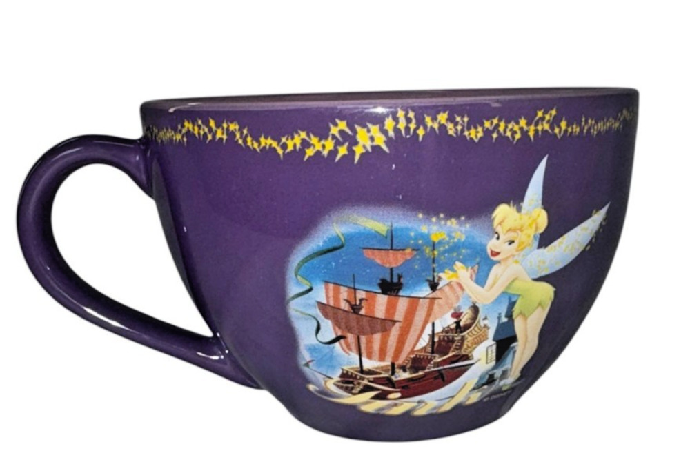 Disney Store Tinker Bell Purple Oversized Mug Cup Peter Pan Pirate Ship